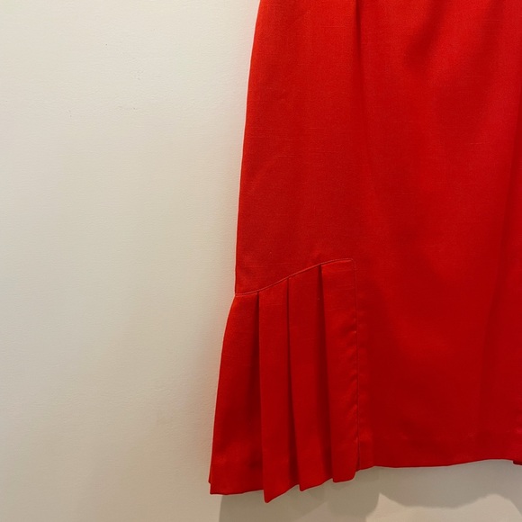 Vintage 80s Candy Apple Red Pencil Skirt with Side Pleats - Picture 4 of 9